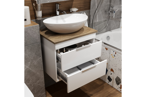Тумба с раковиной STWORKI Копенгаген 60 белая, с раковиной STWORKI Moduo 55 Leaf