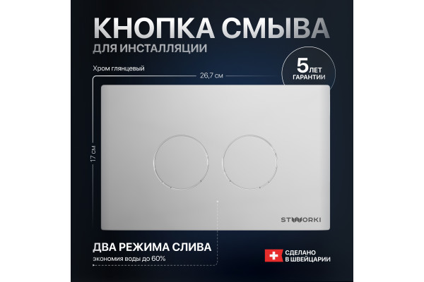 Кнопка смыва STWORKI Хельсинки 500472 хром глянцевая
