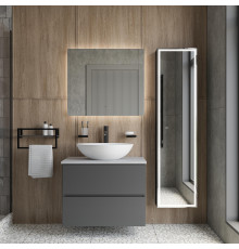 Мебель для ванной STWORKI Колдинг 80, антрацит, с раковиной Moduo 55 Leaf, столешница серая матовая