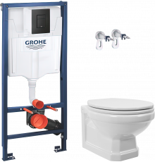 Комплект Унитаз подвесной STWORKI Драммен HDC609WH с микролифтом + Инсталляция Grohe Solido 38811KFO 3 в 1 с кнопкой смыва
