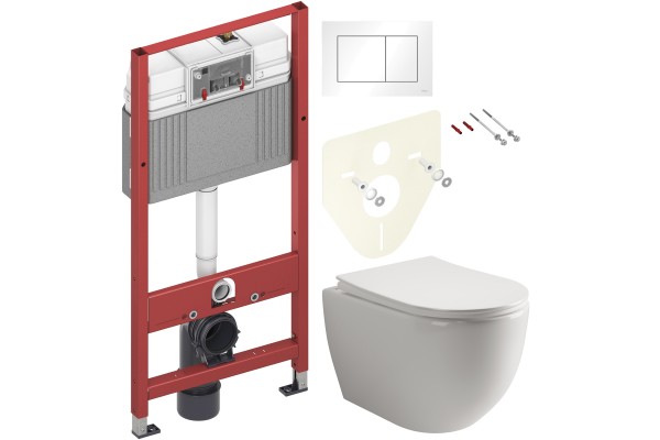 Комплект Унитаз подвесной Ceramicanova Mia Rimless CN1805 + Инсталляция TECE Base 9400413 4 в 1 с кнопкой смыва