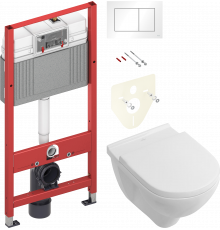 Комплект Унитаз подвесной Villeroy & Boch O.Novo 5660HR01 alpin, безободковый + Инсталляция TECE Base 9400413 4 в 1 с кнопкой смыва