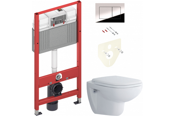Комплект Унитаз подвесной Duravit D-code 45700900A1 безободковый + Инсталляция TECE Now 9400412 4 в 1 с кнопкой смыва