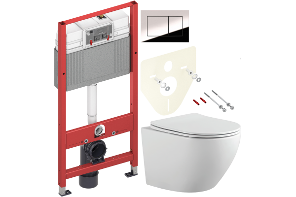 Комплект Унитаз подвесной Bauedge Bau Dream PRO-2 безободковый, с микролифтом, белый + Инсталляция TECE Now 9400412 4 в 1 с кнопкой смыва