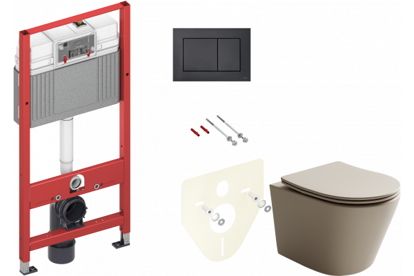 Комплект Унитаз подвесной Ceramicanova Balearica Rimless CN6000MC капучино матовый + Инсталляция TECE Now 9400414 4 в 1 с кнопкой смыва