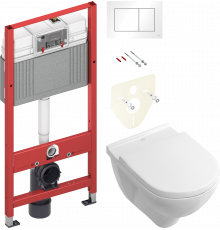 Комплект Унитаз подвесной Villeroy & Boch O.Novo 5660 H101 alpin + Инсталляция TECE Base 9400413 4 в 1 с кнопкой смыва