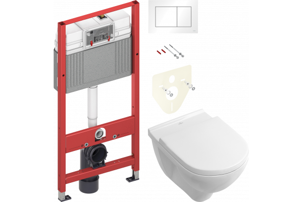 Комплект Унитаз подвесной Villeroy & Boch O.Novo 5660 H101 alpin + Инсталляция TECE Base 9400413 4 в 1 с кнопкой смыва