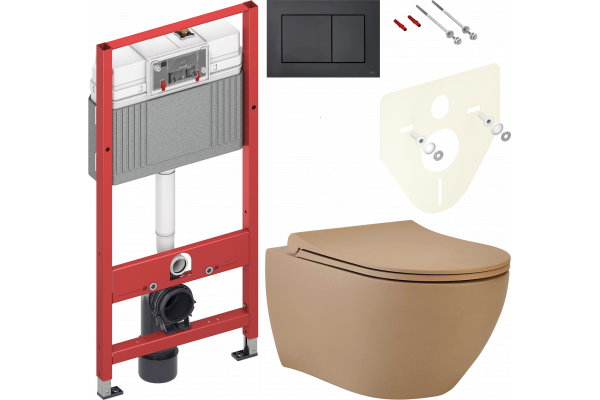 Комплект Унитаз подвесной beWash Bogen 88303273 с сиденьем микролифт латте + Инсталляция TECE Now 9400414 4 в 1 с кнопкой смыва