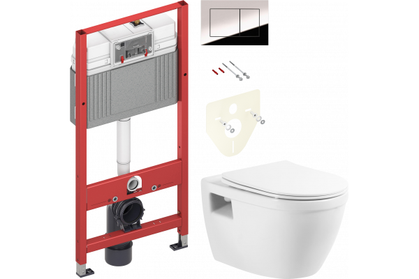 Комплект Унитаз подвесной BelBagno Loto BB070CHR/SC безободковый + Инсталляция TECE Now 9400412 4 в 1 с кнопкой смыва