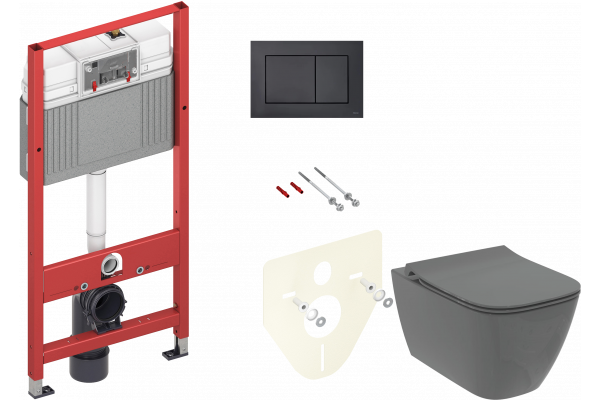 Комплект  Унитаз подвесной Ideal Standard I Life B T533058 безободковый, с микролифтом, технология RimLS+, серый + Система инсталляции для унитазов TE
