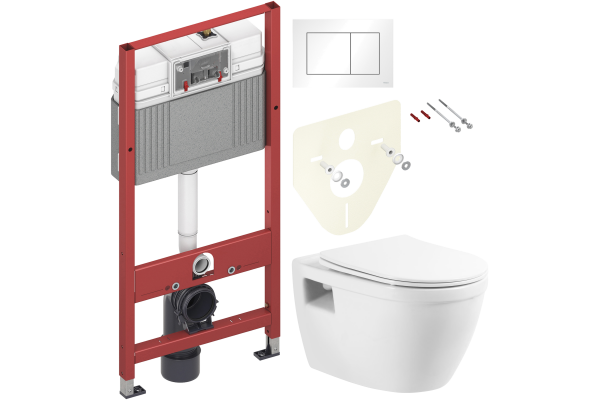 Комплект Унитаз подвесной BelBagno Loto BB070CHR/SC безободковый + Инсталляция TECE Base 9400413 4 в 1 с кнопкой смыва