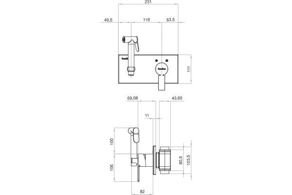 Гигиенический душ Teska Elsa BTK6420B со смесителем, С ВНУТРЕННЕЙ ЧАСТЬЮ, хром, черный