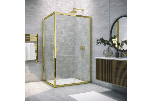 Душевой уголок Vegas Glass ZP+ZPV Tur Novo h1900 130*70 09 01 профиль золото, стекло прозрачное
