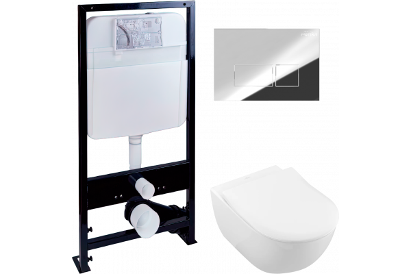 Комплект Унитаз подвесной Villeroy & Boch Subway 2.0 5614R201 alpin + Инсталляция EWRIKA ProLT 0026-2020 + Кнопка 0041 хром