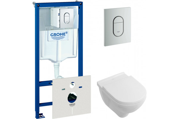 Комплект Унитаз подвесной Villeroy & Boch O.Novo 5660 H101 alpin + Инсталляция Grohe Rapid SL 38929000 4 в 1 с кнопкой смыва
