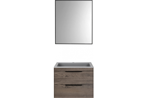 Мебель для ванной Vincea Chiara 2D 60, 2 ящика, темный дуб, с серой раковиной