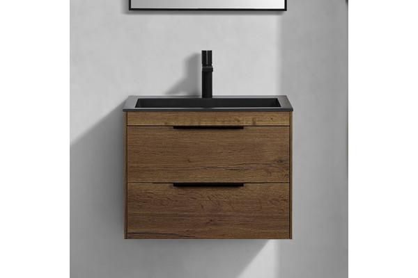 Тумба с раковиной Vincea Chiara 2D 60, 2 ящика, дуб табак, с черной раковиной