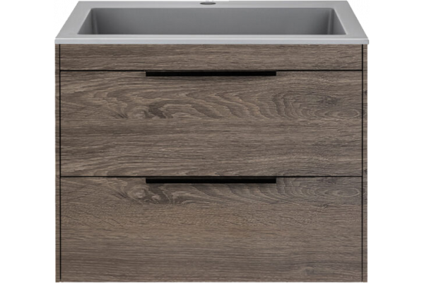 Тумба с раковиной Vincea Chiara 2D 60, 2 ящика, темный дуб, с серой раковиной