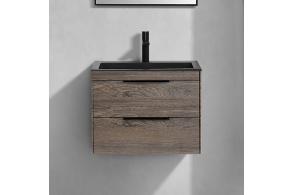 Тумба с раковиной Vincea Chiara 2D 60, 2 ящика, темный дуб, с черной раковиной