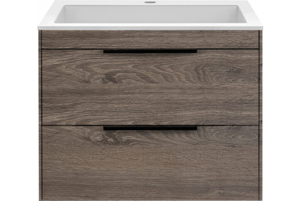Тумба с раковиной Vincea Chiara 2D 60, 2 ящика, темный дуб, с белой раковиной