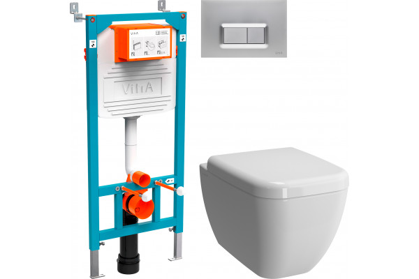 Комплект Унитаз подвесной VitrA Shift 7742B003-0075 с микролифтом + Крышка-сиденье NKP Dolce 0406 с микролифтом + Инсталляция 800-2013 с кнопкой смыва, хром