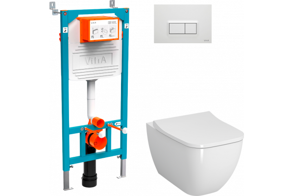 Комплект Унитаз подвесной VitrA Shift 7742B003-0075 белая глянцевая + Крышка Integra Square 191-003-009 с микролифтом + Инсталляция 800-2012 с кнопкой смыва, белая