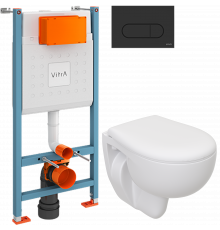 Комплект Унитаз подвесной Seramiksan Natura + Крышка + Инсталляция VitrA V-Fix Core 732-5800-01 с кнопкой смыва Root R 740-2211 черной матовой