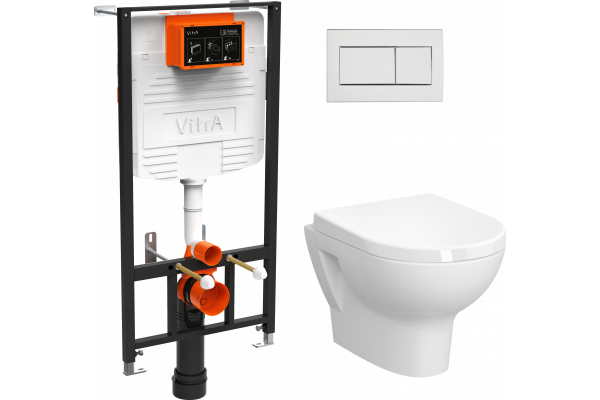 Комплект VitrA Zentrum L-box 9012B003-7206 подвесной унитаз безободковый, с микролифтом + инсталляция + кнопка