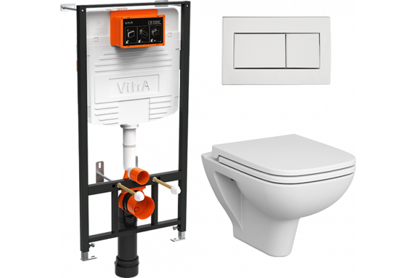 Комплект VitrA S20 9004B003-7207 подвесной унитаз безободковый, с микролифтом + инсталляция + кнопка