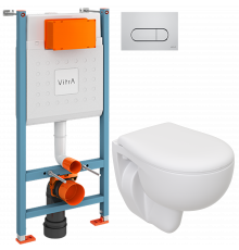 Комплект Унитаз подвесной Seramiksan Natura + Крышка + Инсталляция VitrA V-Fix Core 732-5800-01 с кнопкой смыва Root R 740-2280 хром