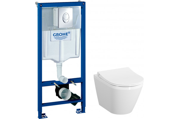 Комплект Унитаз подвесной VitrA Integra + Крышка + Инсталляция Grohe Rapid SL 38721001 3 в 1 с кнопкой смыва