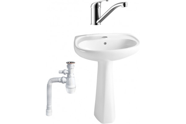 Комплект  Раковина VitrA Normus 9600B003 + Смеситель для раковины Rossinka Y Y35-22 + Сифон для раковины Wirquin Минор с отводом для стиральной машины