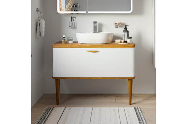 Тумба с раковиной VOQ Maestro 100 ultra white&natural walnut