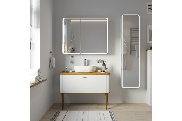 Тумба с раковиной VOQ Maestro 100 ultra white&natural walnut