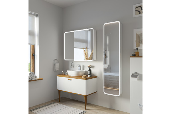 Тумба с раковиной VOQ Maestro 100 ultra white&natural walnut