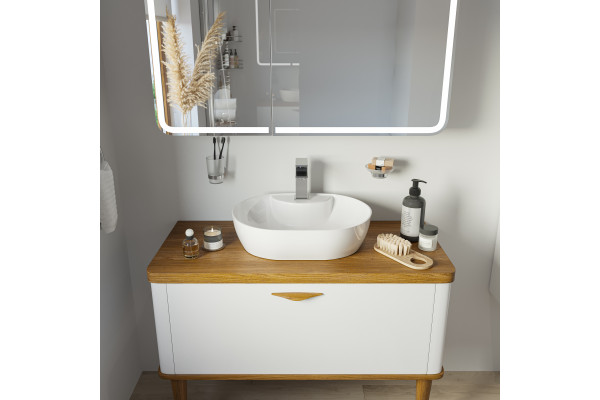 Тумба с раковиной VOQ Maestro 100 ultra white&natural walnut