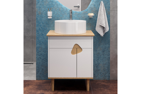 Тумба с раковиной VOQ Sense 60, ultra white&natural oak