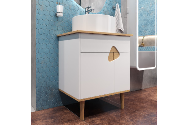 Тумба с раковиной VOQ Sense 60, ultra white&natural oak