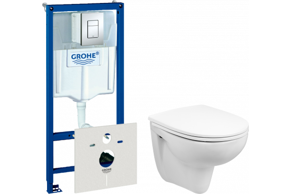 Комплект Унитаз подвесной Wanfald Lauta 47302100005 белый + Шумоизоляция Grohe + Инсталляция Rapid SL 38772001 3 в 1 с кнопкой смыва