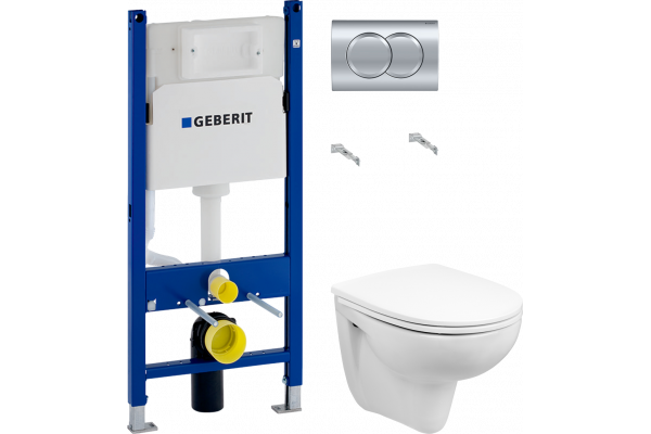 Комплект Унитаз подвесной Wanfald Lauta 47302100005 белый + Инсталляция Geberit Duofix Delta 458.149.21.1 с кнопкой смыва, хром