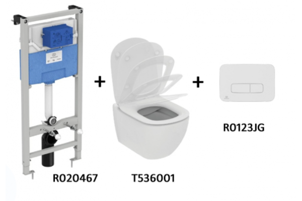 TT00003/123JG CЕТ Промо-комплект Tesi T536001 Подвесной унитаз + Сиденье; R020467 Инсталляция; панель смыва R0123JG В ПОДАРОК
